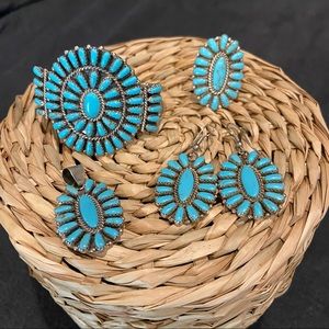 Sterling Squash Blossom Turquoise Set